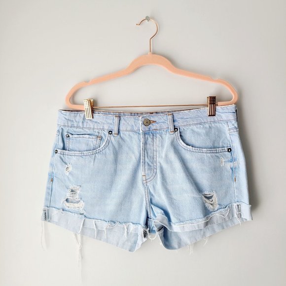MANGO Light Wash Blue Distressed Denim Shorts - Picture 4 of 8
